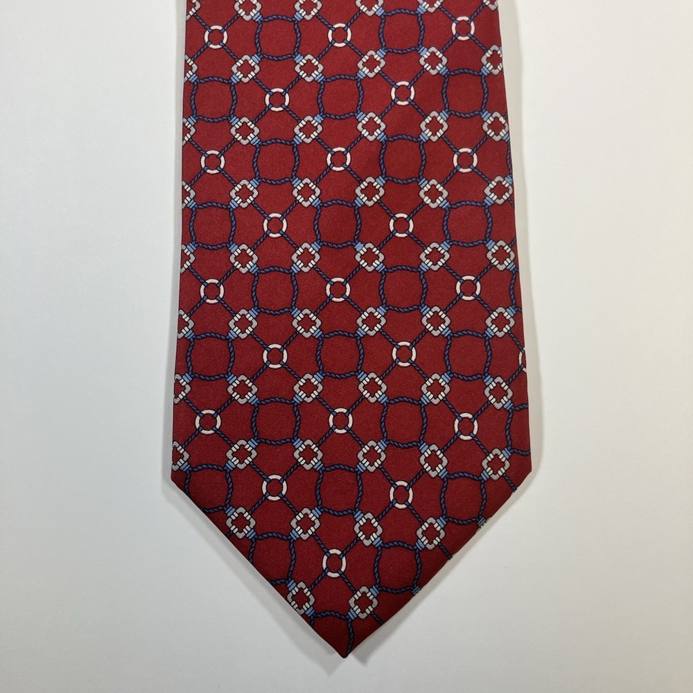 Bert‎ Pulitzer Red Blue White Silk Vintage Geometric Necktie Made in USA 58.5"